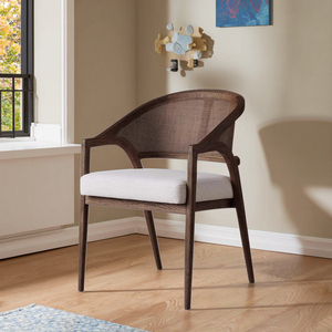 <span class=keywords><strong>Sedia</strong></span> da Pranzo in <span class=keywords><strong>Legno</strong></span> Massello di Noce Stile Wabi-Sabi con Schienale in Rattan Naturale, Design Nordico Retrò <span class=keywords><strong>Artigianale</strong></span> Senza Braccioli Jiangxi - Product Image 5