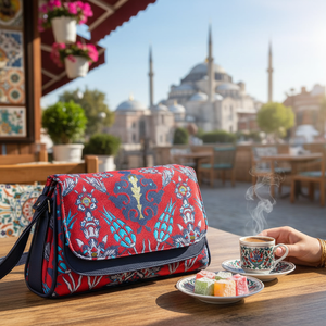 Bolsa de doble cubierta con tela tejida, tejido rojo y negro turco de Turquía - Product Image 3