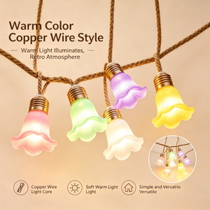 Guirlande lumineuse solaire en forme de fleur pour décoration de jardin extérieur, lumières LED en forme de trompette, étanches, éclairage paysager pour cour et patio - Product Image 1