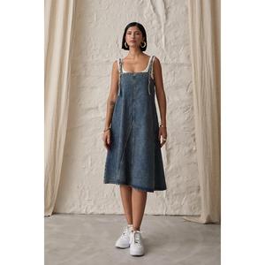 Robe en jean bleue à bretelles - Bleu - Product Image 1