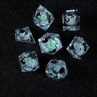 Ensemble de 7 dés en résine liquide transparente, dés polyédriques pour jeux de rôle avec noyau scintillant pour les jeux de rôle TTRPG