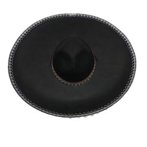 Sombrero Fedora Negro de Ala Ancha de Fieltro con Adorno de Pompón Blanco para Eventos de Negocios, Casual, Cinco de Mayo y Carnaval - Product Image 1