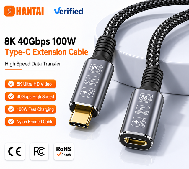 USB4 Type-C Extender Cable 40Gbps Data 8K 60Hz 100W PD Charging Gold-Plated Braided Nylon Compatible Thunderbolt 4 Laptops