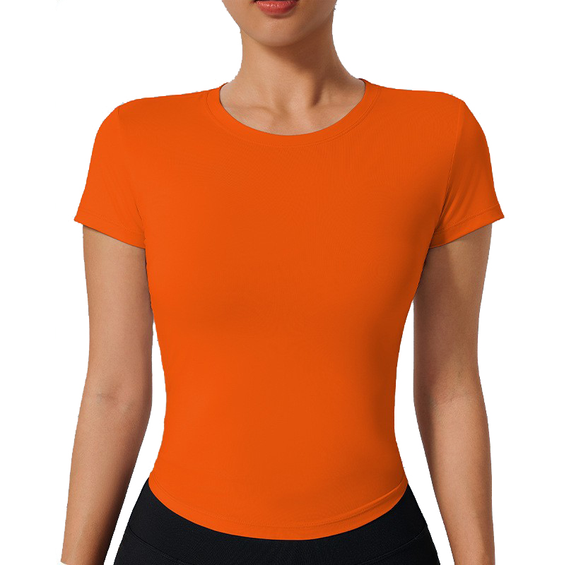 Women's Outdoor Fitness Yoga Top Stand Collar Short Sleeve Quick Dry Four-Way Stretch Breathable Slim Fit Running Yoga Tee