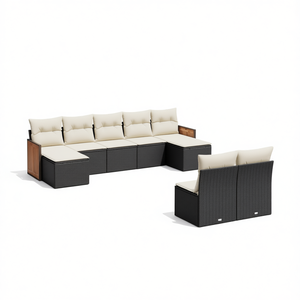 Conjunto de Sofás Modulares de Jardín en Poliratán Negro, Muebles de Exterior de Diseño Contemporáneo con Cojines de Espuma de Alta Densidad - Product Image 1