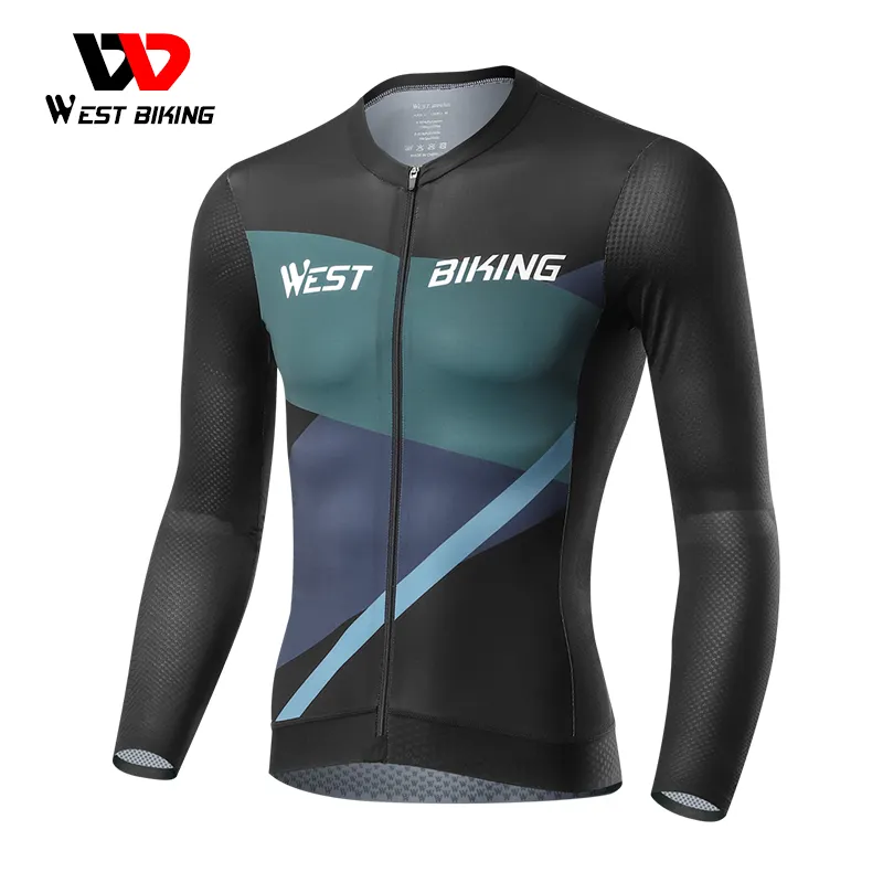 WEST BIKING Vente en gros de vêtements de vélo en polyester pour femmes maillot de cyclisme Oem manches longues Rapha Sportswear Vert