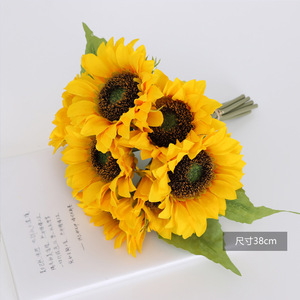 Ramo de Girasoles Artificiales de 38 cm de Altura, Flor de Seda de Simulación Natural, Decoración para el Hogar, Accesorios para Bodas - Product Image 1