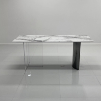 Ensemble de salle à manger moderne en marbre de grande taille, comprenant une table en marbre et une base en métal, table à manger luxueuse avec pieds en acrylique