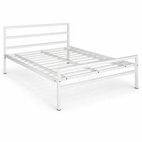 Cadre de lit plateforme en métal minimaliste blanc mat avec tête de lit à 3 lattes, sommier à lattes, assemblage KD, entièrement réglable, pour chambre d'hôtel