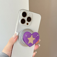 Support de téléphone magnétique rétractable en forme de cœur avec strass et miroir, couleur unie, anneau télescopique, support de bureau, style coréen
