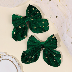 Red Velvet Star <b>Bow</b> Hair <b>Clips</b> Fabric Hair Barrettes For Girls Autumn Winter Christmas Party Side Kids Hair Accessories - Product Image 5