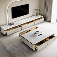 Juego de Mesa de Centro Moderno de Lujo Contemporáneo de Piedra Sinterizada y Madera con Almacenamiento, Diseño Duradero para Múltiples Usos en Sala de Estar, Dormitorio y Comedor