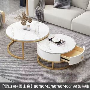 Meubles de salon modernes et luxueux, meuble TV rétractable minimaliste, petite table basse, plateau en marbre, structure en bois, écologique, grand modèle - Product Image 5