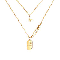 Collier double couche en acier inoxydable 316L plaqué or PVD 18 carats, étanche, avec pendentif plaque gravable personnalisable, bijoux