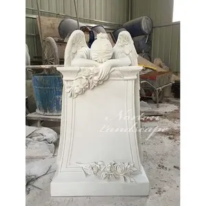 Desain kustom batu putih malaikat ukiran batu nisan granit kupu-kupu headstone anak-anak Headstone