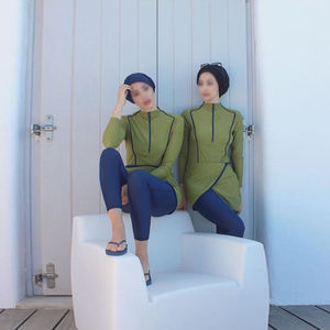 تصنيع مخصص مسلم Burkinis الصلبة خليط الجبهة زيبر طويل كم ملابس السباحة النساء حجاب إسلامي 3 قطعة ملابس السباحة - Product Image 4