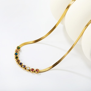 Stainless Steel <b>Crystal</b> Rhinestone Necklace And Bracelet <b>Set</b> For Women Party Jewelry Minimalist Style Gold Tone - Product Image 2