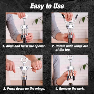 Tire-bouchon professionnel en acier inoxydable pour vin rouge, type Ah-So à deux ailettes, ouvre-bouteille, tire-bouchon de serveur - Product Image 3