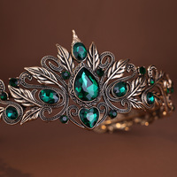 Vintage Bronze vert émeraude fée couronne diadèmes cristal feuilles elfe diadème Bandana cheveux accessoires pour femmes Costume cheveux bijoux