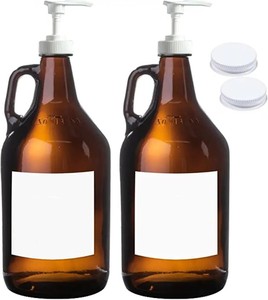 Grande cruche avec pompe pour <span class=keywords><strong>distributeur</strong></span> de savon <span class=keywords><strong>liquide</strong></span> à <span class=keywords><strong>lessive</strong></span> 2L Pompe à sirop 64 oz <span class=keywords><strong>Distributeur</strong></span> à pompe en verre Bouteille ambre - Product Image 3