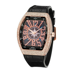 Men's watch, export wine barrel watch, simple wristwatch with leather strap, <b>yacht</b> with diamond inlay, retro quartz watch - Product Image 6