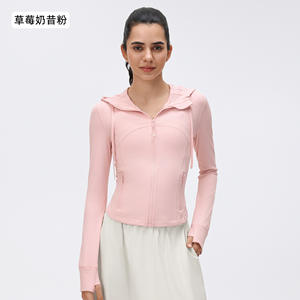 Vêtements pour femmes, nouvelle collection printemps, style <span class=keywords><strong>LuLu</strong></span>, veste courte à capuche avec cordon de serrage, coupe ajustée, vêtements de sport personnalisés avec poches - Product Image 3