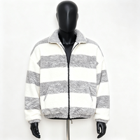 Veste polaire à capuche Sherpa pour homme, coupe ample, à manches longues, avec imprimé rayé personnalisé, un seul bouton, logo frontal, style streetwear, vente en gros