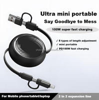 Câble USB C rétractable 4 en 1 disponible en promotion, multi-charge, charge rapide 3A, chargeur multiple 2 en 2