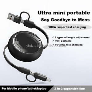 Câble USB C rétractable 4 en 1 disponible en promotion, multi-charge, charge rapide 3A, chargeur multiple 2 en 2 - Product Image 3