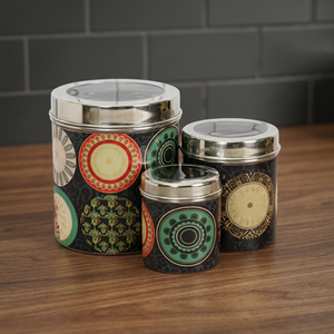 Bohemian Style Round Food <b>Containers</b> with Airtight <b>Lids</b> Capacity <b>Plastic</b> Storage Jars for Kitchen Use - Product Image 5
