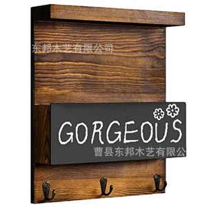 Estante de almacenamiento de madera para montar en la pared con pizarra y ganchos para llaves, para organizar correo y revistas, para uso en dormitorio y sala de estar - Product Image 4