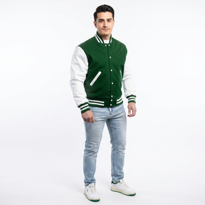 FINER THREADS Custom Luxury Genuine <b>Leather</b> Varsity <b>Jacket</b> for <b>Men</b>-Breathable Stand Collar Winter Ready - Product Image 1
