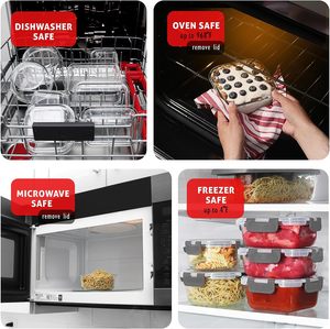 12個入りガラス製食品保存容器、漏れ防止蓋付き、ガラス製密閉ミールプレップ容器セット、ランチ、残り物、キッチン用 - Product Image 3