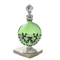 Flacon de parfum en verre peint exquis de 30 ml, forme ronde, base en métal avec bouchon en cristal, cadeau artisanal