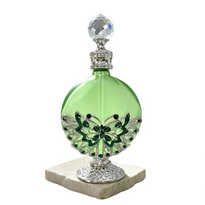 30ML Exquisite Vintage Dragonfly Painted Glass Perfume <b>Bottle</b> Round Shape Metal Base With Crystal <b>Stopper</b> Gift Craft - Product Image 4