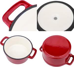 <span class=keywords><strong>DEBIEN</strong></span> Cocotte en fonte émaillée rouge antiadhésive pour cuisine domestique, construction métallique, compatible gaz et induction, écologique - Product Image 3