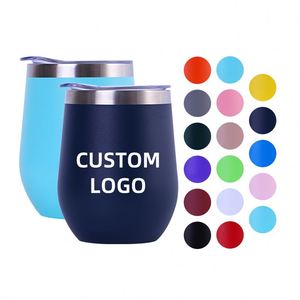 Custom Logo 12oz 304 Stainless Steel Insulated Powder Coated Sublimation Egg Shape Thermal Cup Coffee Mug Wine Tumbler with Lid - Product Image 1