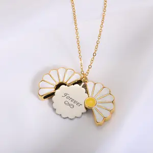 Nieuwe Gouden Druppel Madeliefje Bloem Kan Bloeien Dames Letterprint Daisy Hanger Ketting