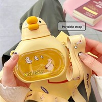 Gobelet à paille en forme de canard jaune, 650 ml, en plastique alimentaire, pour enfants et bébés, avec sangle bandoulière, idéal pour la rentrée scolaire