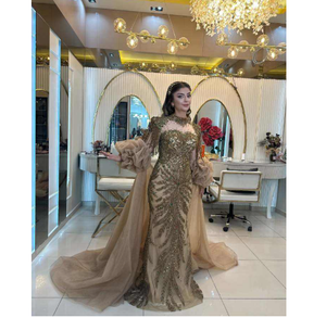 ชุดราตรีทรงเมอร์เมดหรูหรา คุณภาพพรีเมียม ยาวกรอมพื้น สำหรับงานเลี้ยงค็อกเทลหรืองานกลางคืน คอเสื้อแบบไร้สาย ประดับด้วยลูกปัด - Product Image 1