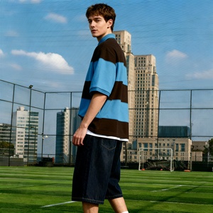 TKAN622D Polo pour homme de haute qualité, décontracté, à revers, style rugby, avec impression de logo personnalisé, rayures larges, manches courtes - Product Image 1