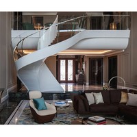Garde-corps en verre moderne en acier inoxydable, colonne montante ouverte, escalier rond incurvé, escalier flottant, escalier en arc blanc de luxe pour maison/villa