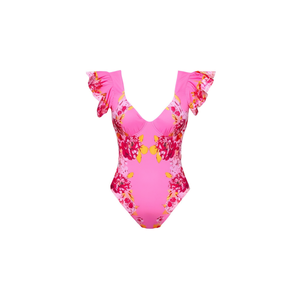 Costume da bagno intero HDJ con stampa floreale, scollo a V profondo, volant, controllo della pancia, costume da bagno da donna, taglia 38 40 42 44 - Product Image 1