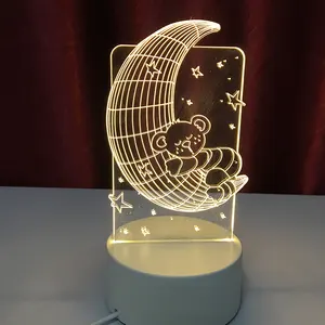 Lampu meja efek 3D desain kustom, lampu malam akrilik LED ilusi 3d untuk hadiah persahabatan