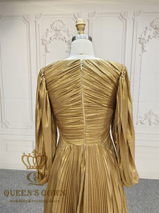 Abito da sera da donna con <span class=keywords><strong>Glitter</strong></span> da donna splendido oro scintillante a trapezi con volant <span class=keywords><strong>maniche</strong></span> <span class=keywords><strong>lunghe</strong></span> taglie forti per la madre sposa - Product Image 6