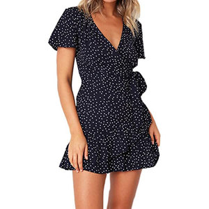<span class=keywords><strong>Vestido</strong></span> <span class=keywords><strong>corto</strong></span> con volantes y estampado floral para mujer, <span class=keywords><strong>vestido</strong></span> cruzado sexy de verano con cuello en V profundo y manga corta - Product Image 3