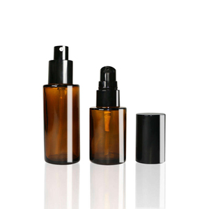 ขวดแก้วใสสีน้ำตาลอำพันสำหรับเครื่องสำอาง โลชั่น น้ำมัน ขนาด 30 มล. 50 มล. 120 มล. พร้อมฝาสีดำ ขนาด 1 ออนซ์ 2 ออนซ์ 4 ออนซ์  พร้อมหัวปั๊มสเปรย์ รับพิมพ์ลายตามสั่ง - Product Image 1