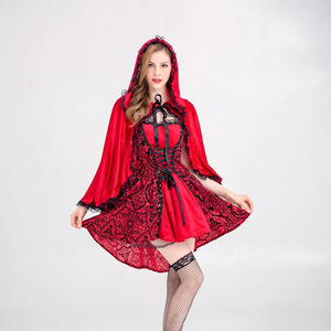 Costume de sorcière gothique sexy HP, mini-robe en dentelle rouge avec cape à capuche pour Halloween et événements de carnaval - Product Image 3