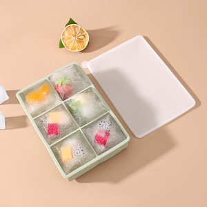 Bac à glaçons en silicone, moule carré à 6 compartiments avec couvercle pour usage domestique, pour congeler fruits et eau - Product Image 2