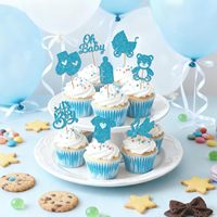 Teddybär-Kuchendekoration zum Einstecken mit Glitzer für Baby-Geschlechtsenthüllung, Geburtstagsfeier, Badezusammenkunft, 8 Stück pro Beutel